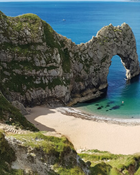 Dorset beach with stone arch